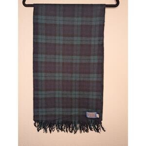 Pendleton 100% Genuine Wool Scarf Blue Green Plaid Fringe OS